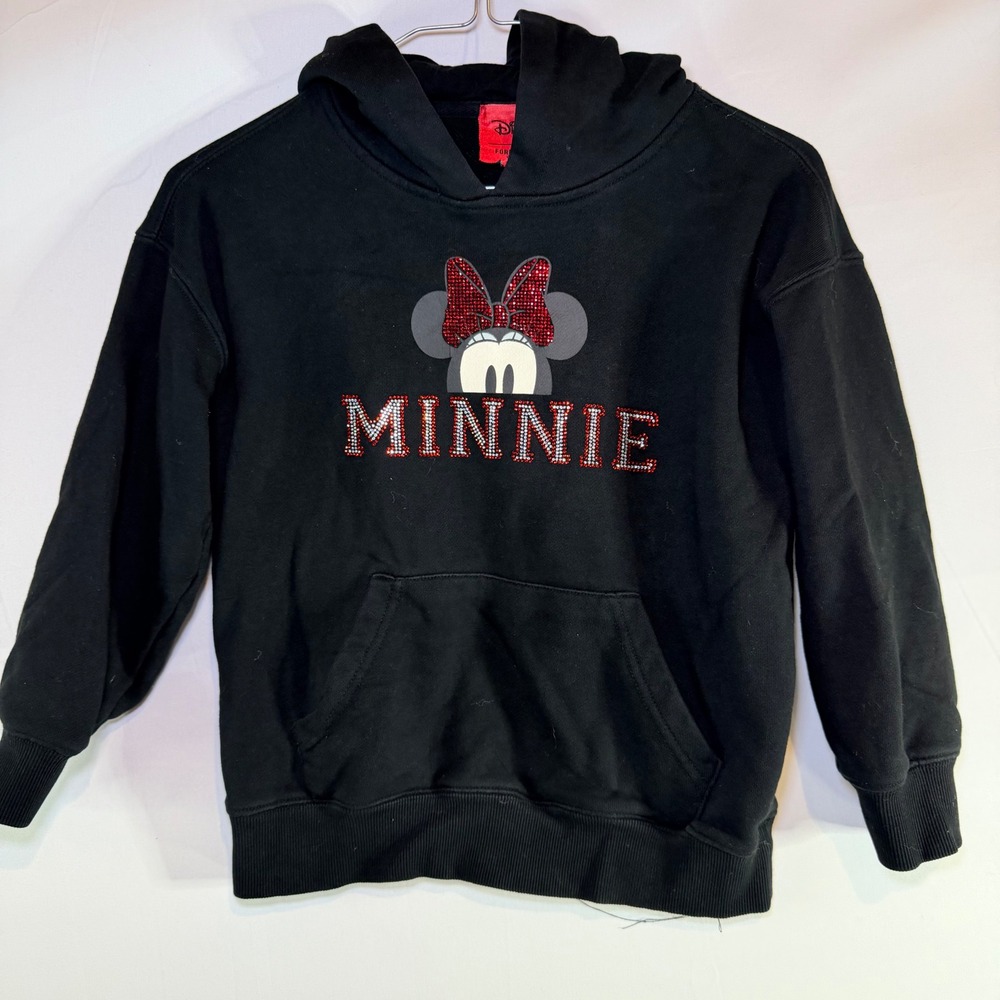 Disney Forever 21 Kids Black Minnie Mouse Rhinestone‎ Hoodie Sweatshirt Size 7/8
